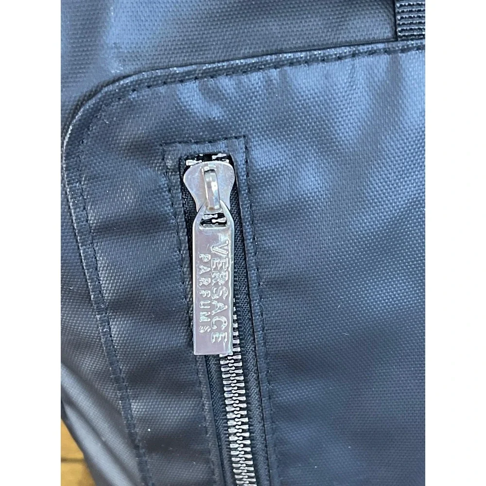 Versace Parfums Black‎ Blue Nylon Roll-Top Backpack Greek Key Straps Promotional